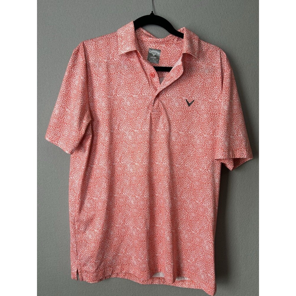 Callaway Opti Dri‎ Polo Shirt Mens Med Orange Micro Floral AOP Golf Performance
